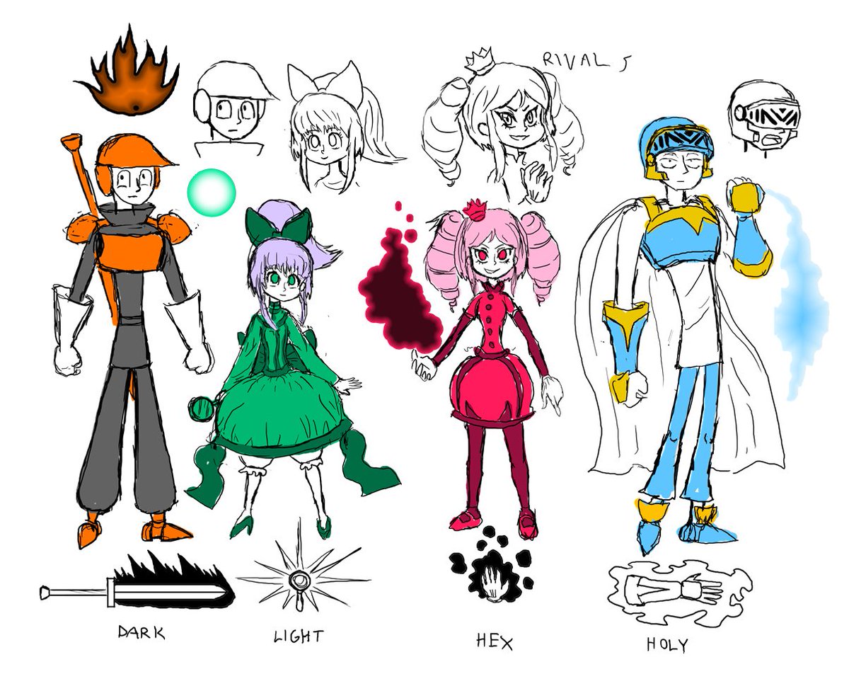 Fradno's tweet photo. Grafto and Pif, slight redesign, VS a rival princess and knight. #Rayburst #Indiegame #gamedev #redesign https://t.co/FmI9Nuq7vF