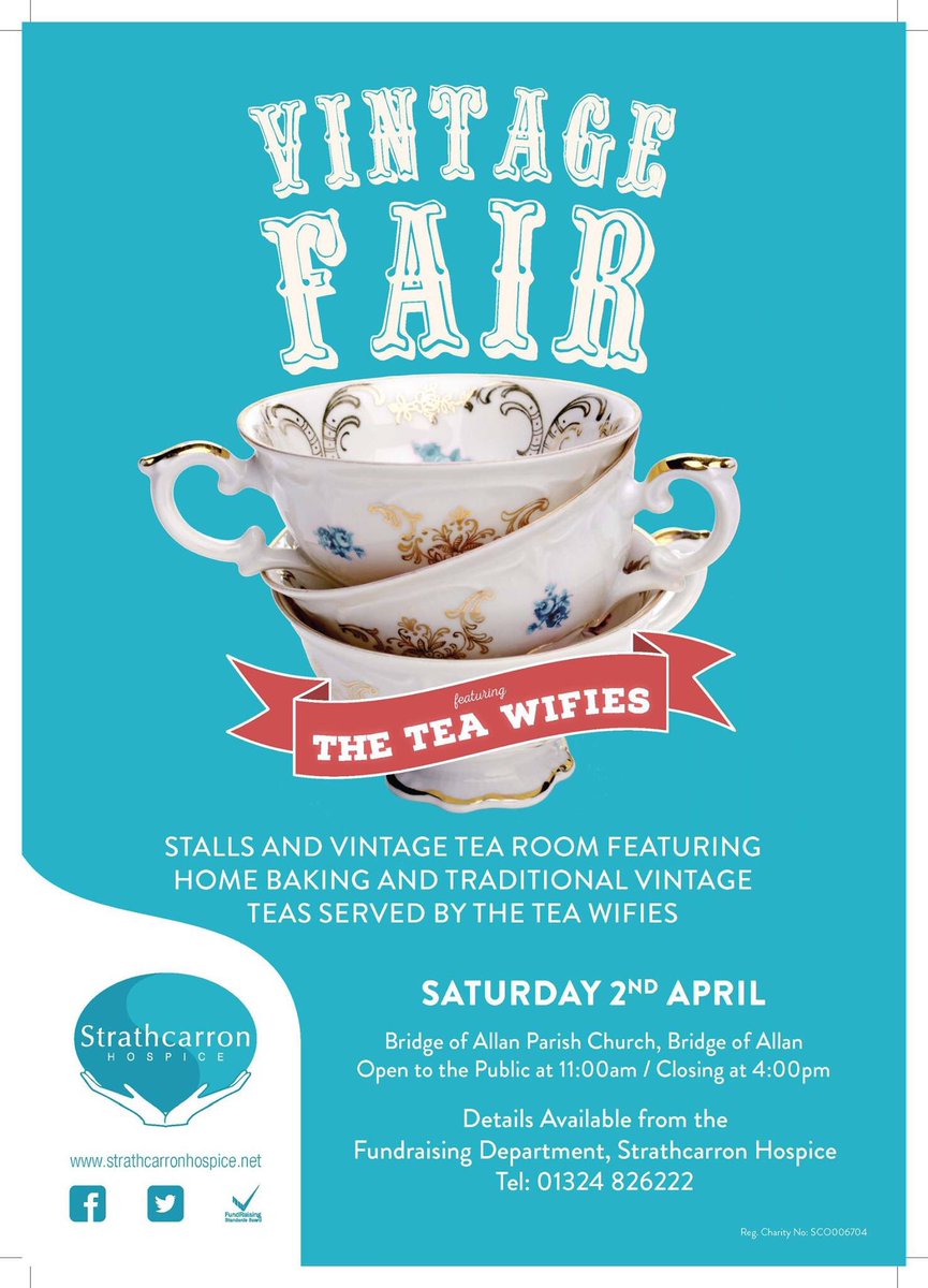 strathcarron1's tweet photo. Everybody who's anybody will be at our Vintage Fair in Bridge of Allan on Saturday - will you? #bargains #teawifies https://t.co/rHp5vhsyAQ