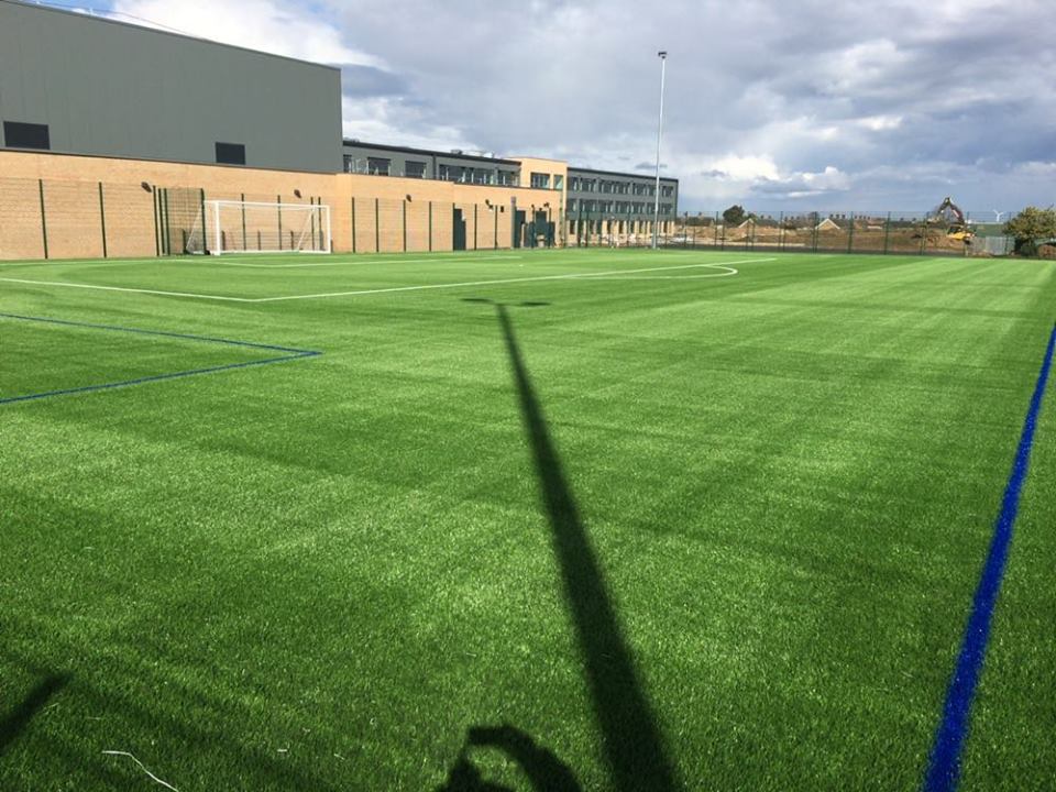 Installation is now complete of 3G 60mm synthetic Grass, lined for 11-a-side and 5-a-side football.