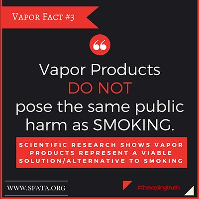 SmoqueVapors's tweet photo. Spread the truth about #vaping! #vapingtruth #vapingnotsmoking #vapenation https://t.co/WvoHLIcex7