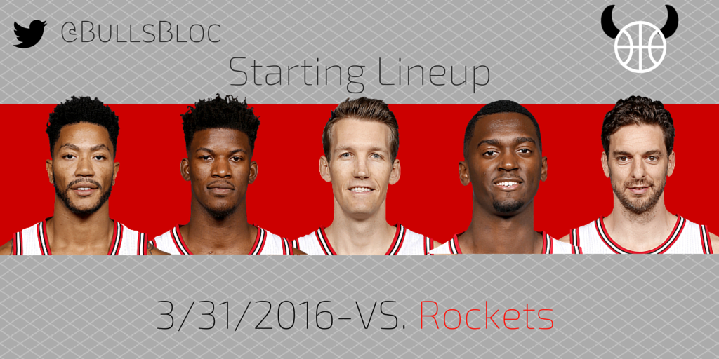 BullsBloc's tweet photo. Bobby Portis has been set free. Starters for #Bulls in Houston https://t.co/QZtMwjPJ4t
