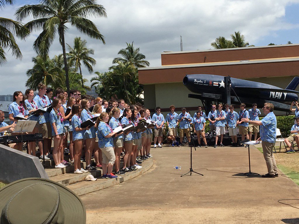 ASKCello's tweet image. Mr. S conducts the choir at Pearl Harbor @Glenbrook_south