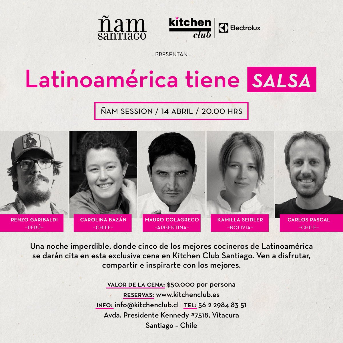 Ñam session!
Cena internacional de @niamchile jueves 14 en KC, grandes cocineros Latam. Reservas: kitchenclub.cl