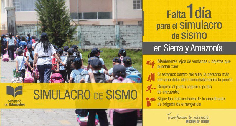 Educacion_Ec's tweet photo. Participan estudiantes, docentes y personal administrativo ¡#MinEducEc se preocupa por tu bienestar! #SimulacroSismo https://t.co/V4hMKB3mzm
