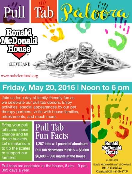 RMHCneo's tweet photo. Bring in your pull tabs to support #RMHCLE on May 20 12-6pm for #PullTabPallooza! https://t.co/G5H6dv4jF7 https://t.co/Tyv7XULqme
