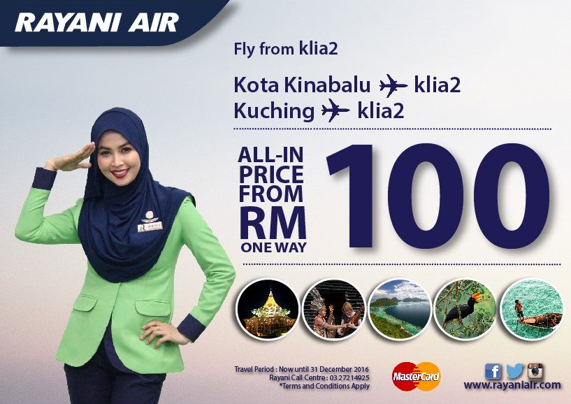 rayaniair's tweet photo. Rayani 100 Deals!
Nikmati percutian ke Kota Kinabalu dan Kuching dengan harga tiket hanya RM100 sehala. https://t.co/kK6StcLfhZ