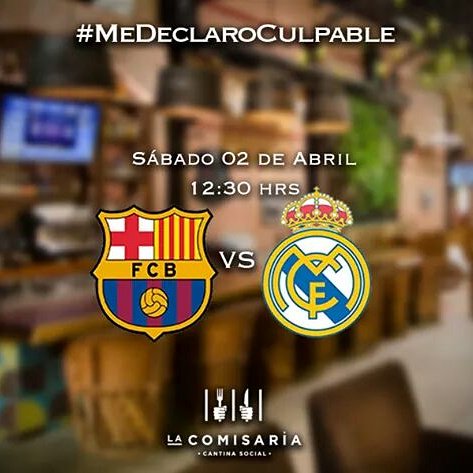 comisario2016d1's tweet photo. @Lacomisaria_gdl Este Sábado  disfruta el clásico europeo entre Barcelona y Real Madrid 
Reserva al 3040 06 36 https://t.co/gmqs3tAAkm