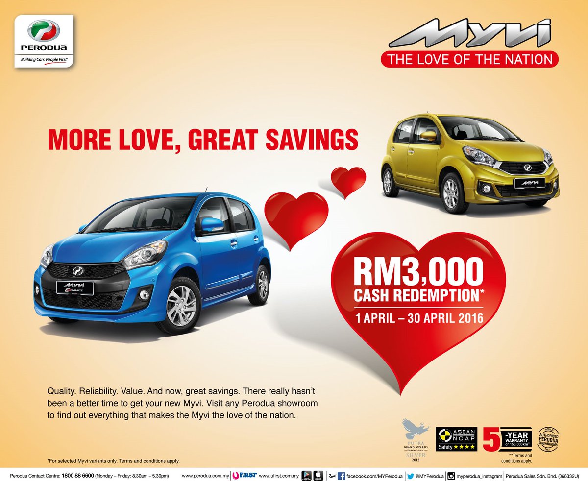 perodua's tweet photo. April’s another month of Myvi love! Drive home the love of the nation and enjoy great savings today. #MyviNation https://t.co/T1wgbQa8bz