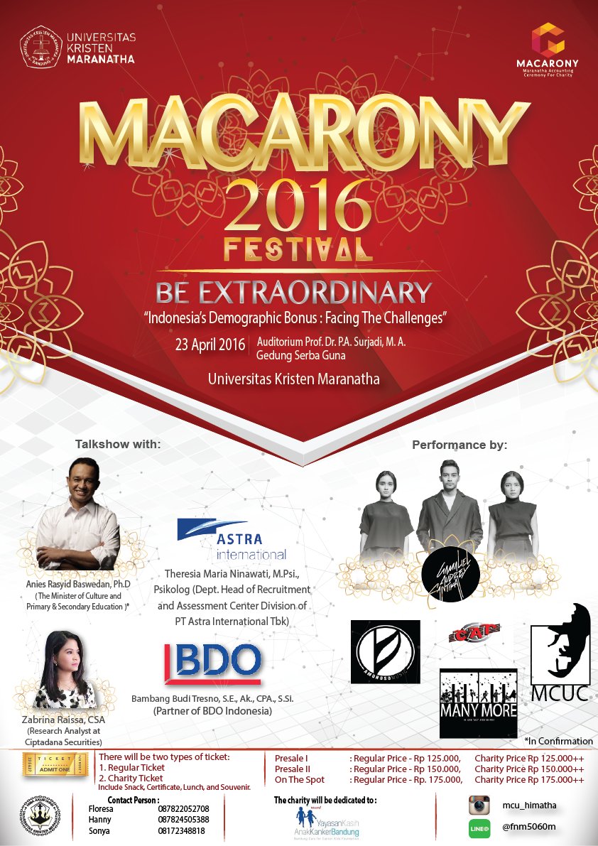 Mega Talkshow MACARONY FESTIVAL 2016 by <a href="/MCU_HIMATHA/">HIMATHA</a> “Indonesia’s Demographic Bonus:Facing The Challenges”check here