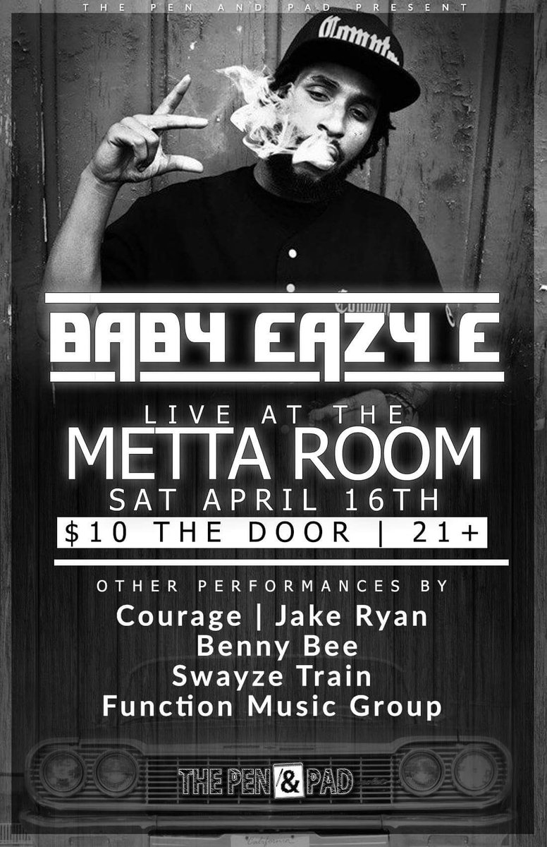 Penandpadmag's tweet photo. @BabyEazyE will be @ Metta Room Saturday April 16th in Port Angeles, WA #penandpadmag #babyeazye #tour #mettaroom https://t.co/VCkAk4MBKx