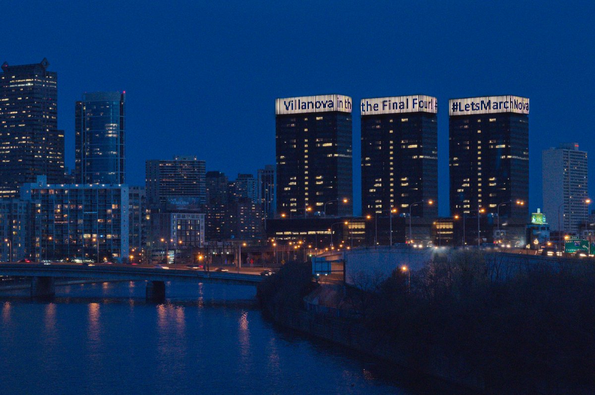 NovaAthletics's tweet photo. The PECO Building has never looked better! 

Thanks for supporting @NovaMBB #LetsMarchNova #FinalFour https://t.co/HWR360KH9Q