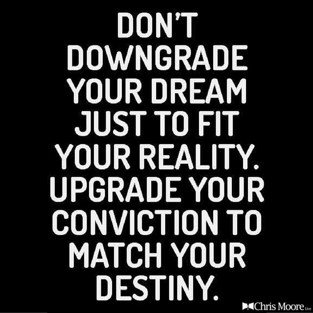 Don't downgrade your dream just to fit your reality. Upgrade your conviction to match your destiny.