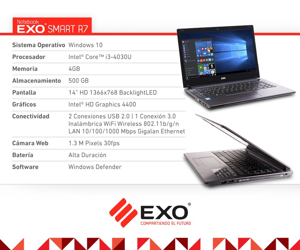 exoargentina's tweet photo. ¿Sos de los que mirás todas las especificaciones de tu próximo equipo? Te mostramos nuestra #EXOSmart R7 #intel https://t.co/ShnsFvSvS2