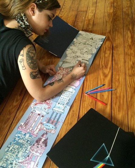 LaurenceKingPub's tweet photo. Love this pic from Hourglass Press- colouring 'To the Moon' whilst listening to 'Dark Side of the Moon'! #ColourKing https://t.co/JmZJJt93SK
