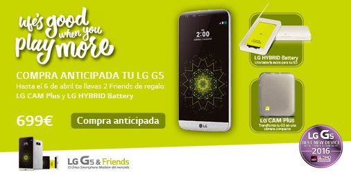 lgespana's tweet photo. Ampliamos el plazo de la promo ¡Aprovecha y hazte con el G5 + 2 Friends hasta el 6/04! ;) ➡ https://t.co/rbL8NS7w4G https://t.co/ebxJ9M6j2d