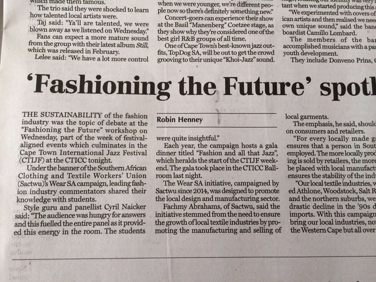 cyrilnaicker's tweet photo. Cape Argus this morning. Positive write-up on 'Fashioning the Future' spotlights garment industry by @RandomlyRoby https://t.co/y3qYAIPHdF