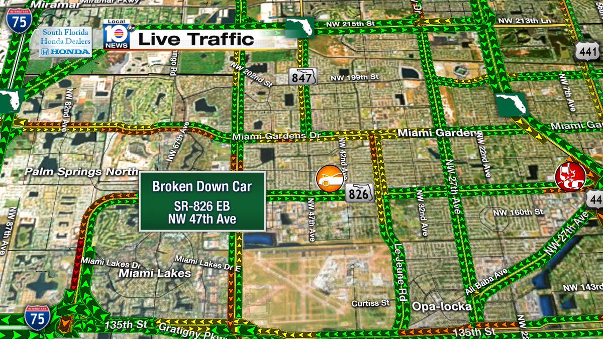Broken down car on SR-826 EB and NW 47th Ave #TRAFFIC #MIAMI https://t.co/RzQ8EOSEMY