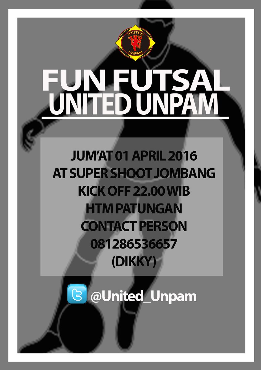 United_Unpam's tweet photo. [Fun futsal]
@supershoot jombang
Jumat 01 april 2016
KO 22.00 wib
Htm Patungan
@infociputatt https://t.co/pqUgGPJpgM