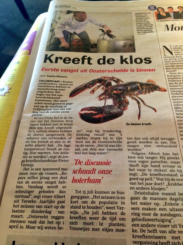 In de krant. Proef &amp; Beleef Zeeland met #Oosterscheldekreeft, Zeker Zeeuws® Streekkeurmerk. #Visafslag. <a href="/telegraaf/">De Telegraaf</a>