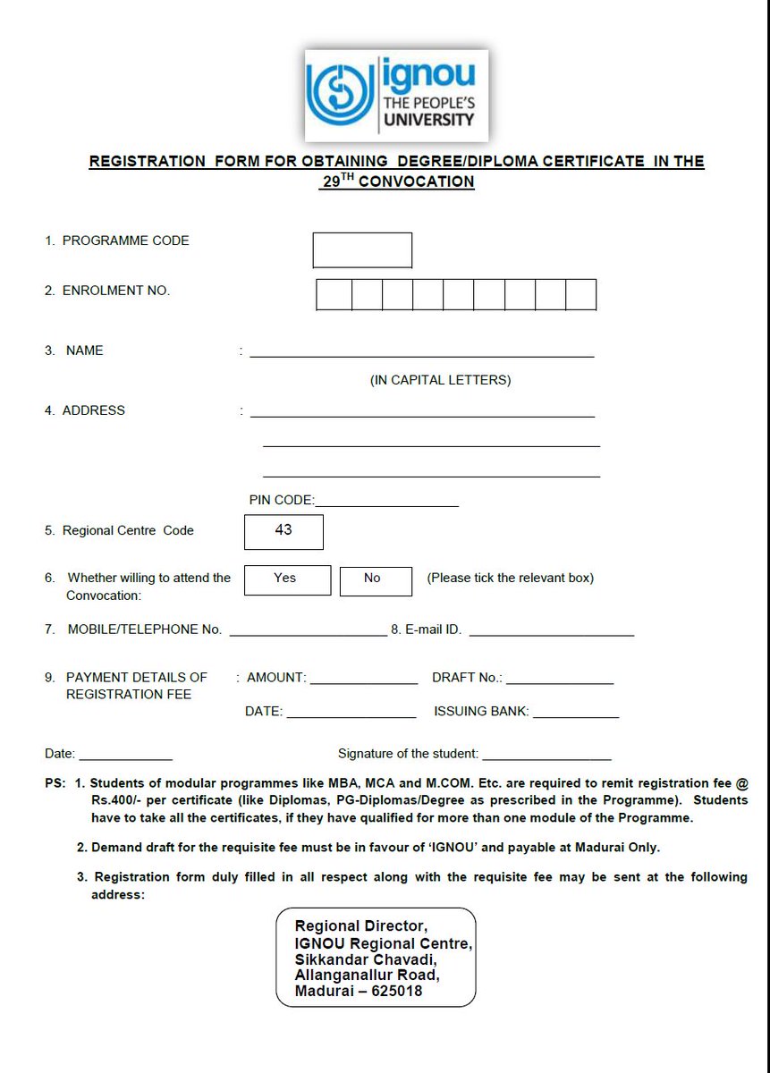 IGNOU 29th convocation form