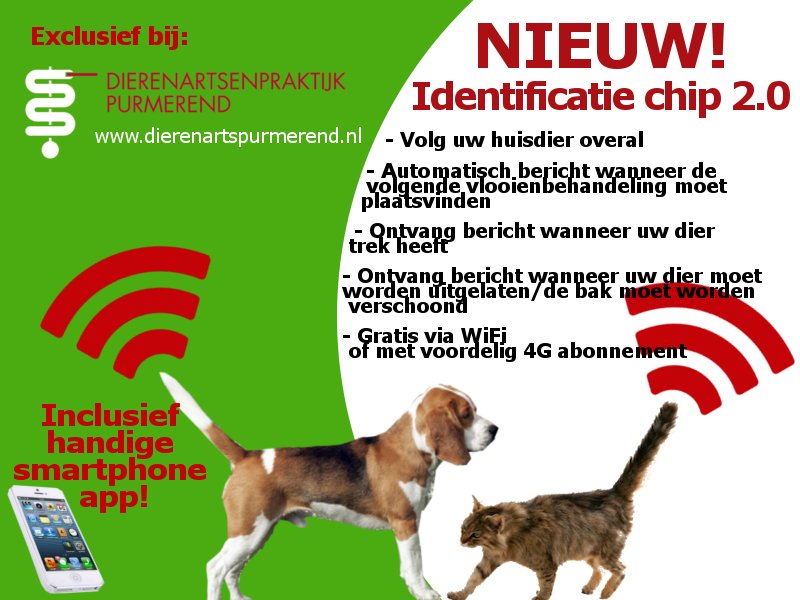 DAPPurmerend's tweet photo. Vanaf vandaag mogen wij u exclusief de nieuwste identificatiechip voor huisdieren aanbieden. Meer info op de website https://t.co/pdQZv7dEiA