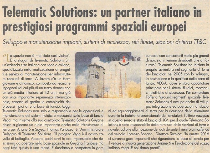 TelematicIT's tweet photo. @sole24ore parla di @TelematicIT nello speciale "AEROSPAZIO, DIFESA E SICUUREZZA, Aziende Eccellenti" https://t.co/JRSNmnKyc6