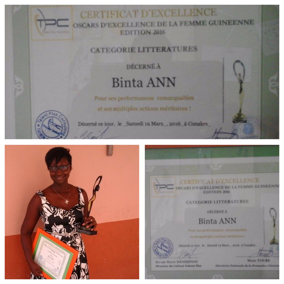 GuineeBuzz's tweet photo. Binta Ann primée #Oscar d'excellence de la femme guinéenne par #TalentsPlus le 19mars dernier #guineennedu21esiecle https://t.co/Hh692bq8jn