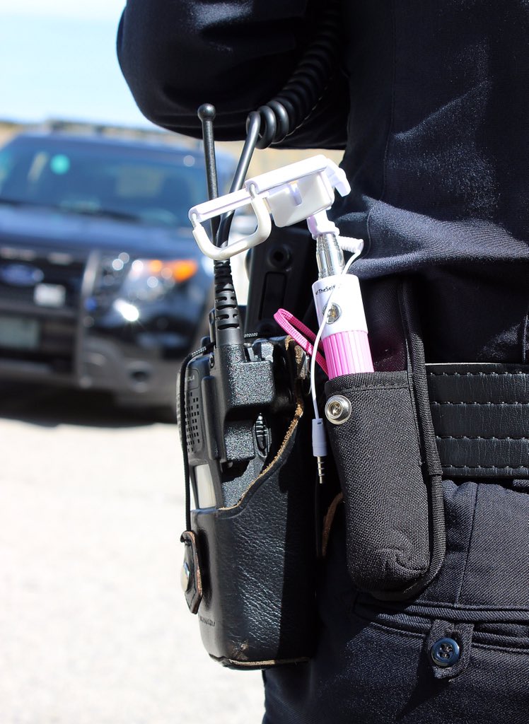 HinghamPolice's tweet photo. To help us connect with those we serve, all our Officers have been issued selfie sticks for their belts.#AprilWhat? https://t.co/Xnuv654KXB