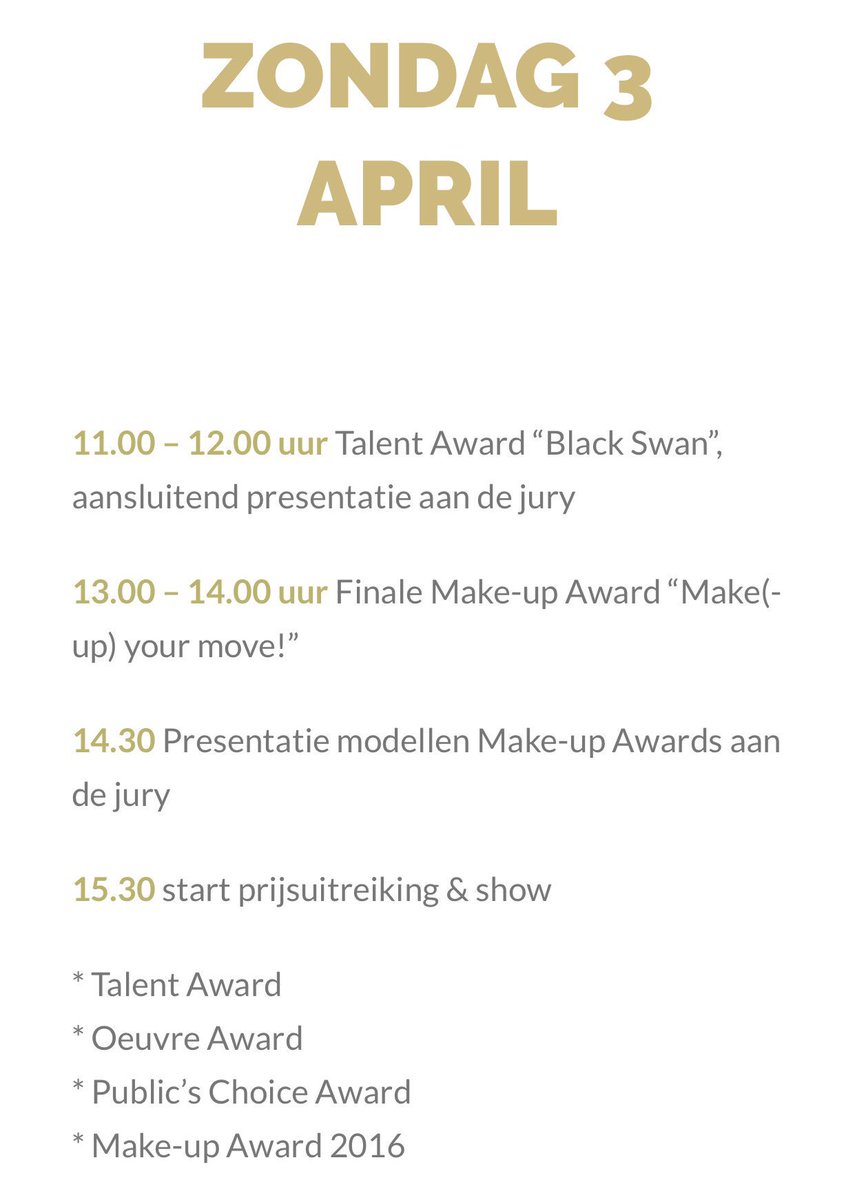 makeupawards's tweet photo. Het programma voor aanstaande zondag, kijk voor meer info op https://t.co/0k2bT1VJnB https://t.co/qbPTWmtBnd