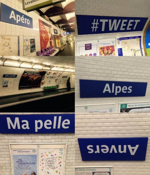 publiteria's tweet photo. #1erAvril La #RATP renomme 13 stations de métro, et c'est très drôle >  https://t.co/8FNUUjSttZ https://t.co/CVGyXSVpze