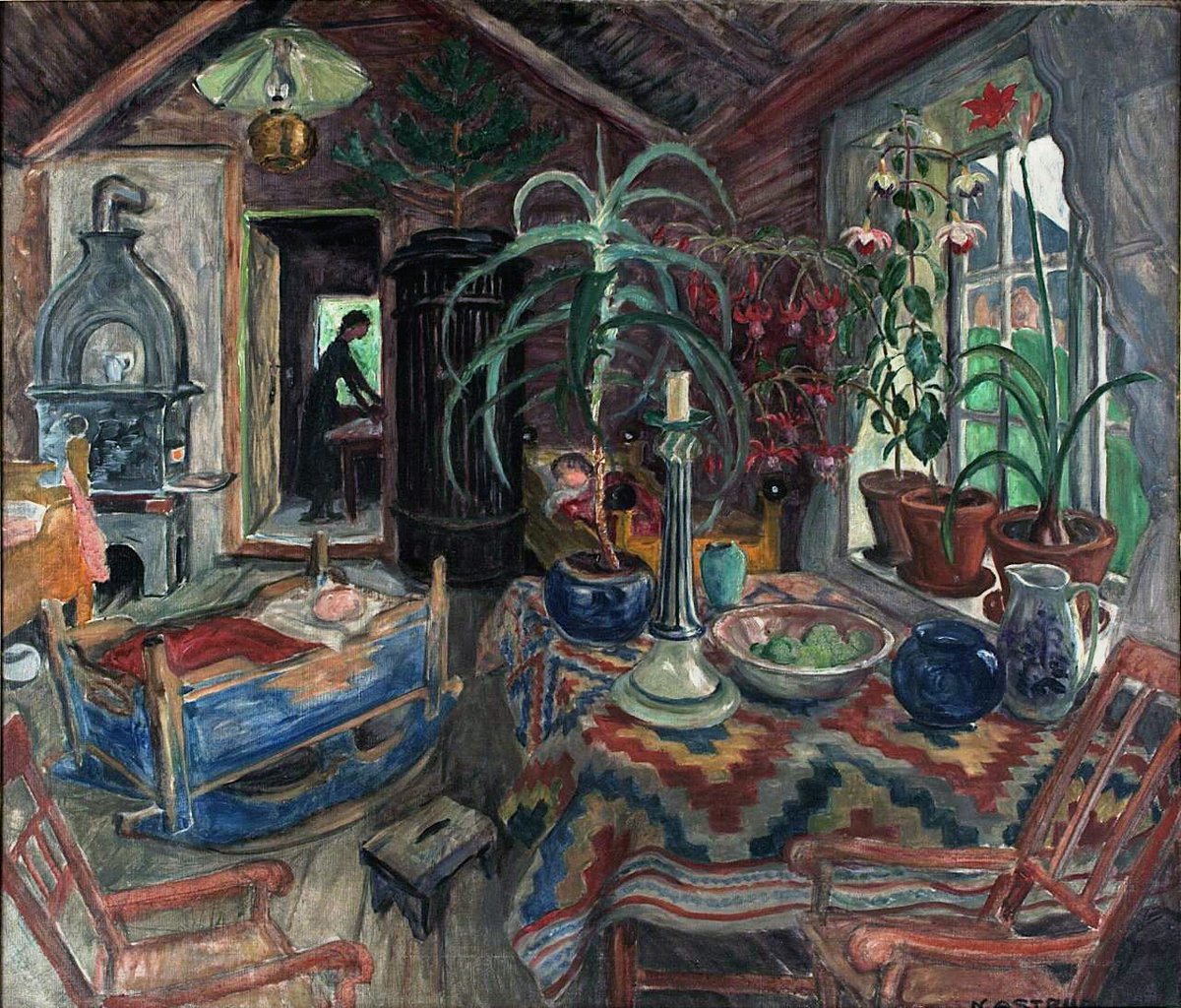 MenschOhneMusil's tweet photo. Nikolai Astrup , "Interior with Cradle", (1920s). https://t.co/7VNyKIXyua