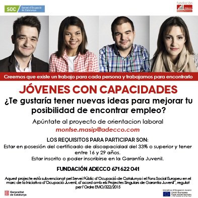 montse_fund's tweet photo. Si tienes #discapacidad, estás en la #GarantiaJuvenil y buscas #empleo podemos ayudarte!@DavidFundAdecco @maria_fund https://t.co/OzctTZu9OK