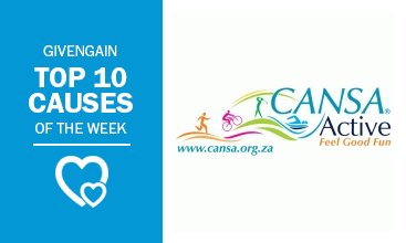 GivenGain's tweet photo. Awesome campaigning by CANSA Active, 1 of our #top10 causes of the week! https://t.co/mIo7tJFdv8 @CANSA #cancer https://t.co/KDlsobiGUZ