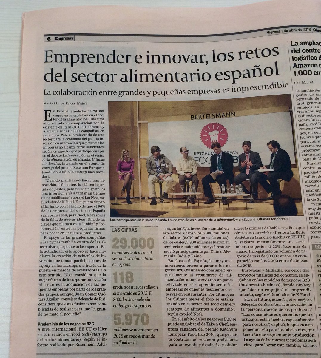 OmnicomPR_es's tweet photo. No te pierdas el artículo de hoy en @CincoDiascom sobre nuestro evento #FoodLab2016 https://t.co/KqBcrK1kMx