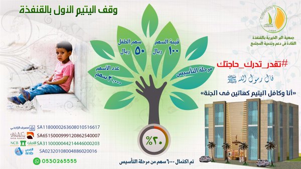يامن تود مرافقة خير البشر ، يامن تود كسب المثوبه والاجر
وقف  اليتيم بالقنفذة يفتح الباب لك #تقدر_تدرك_حاجتك