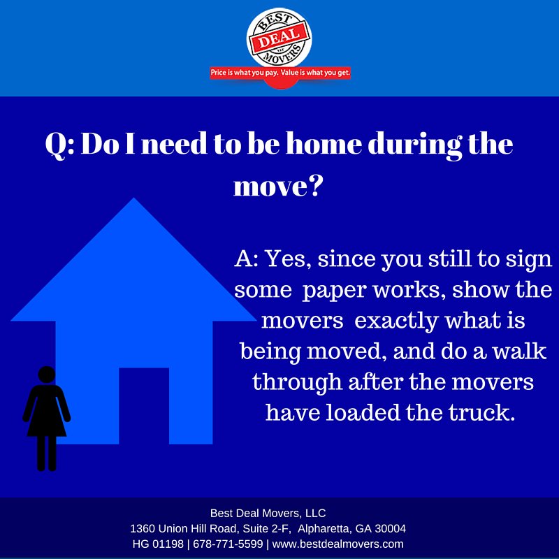 BestDeal_Movers's tweet image. You need to be home during the move. Here's why. Get answers to all your #MovingFAQs here - ow.ly/ZZjwm