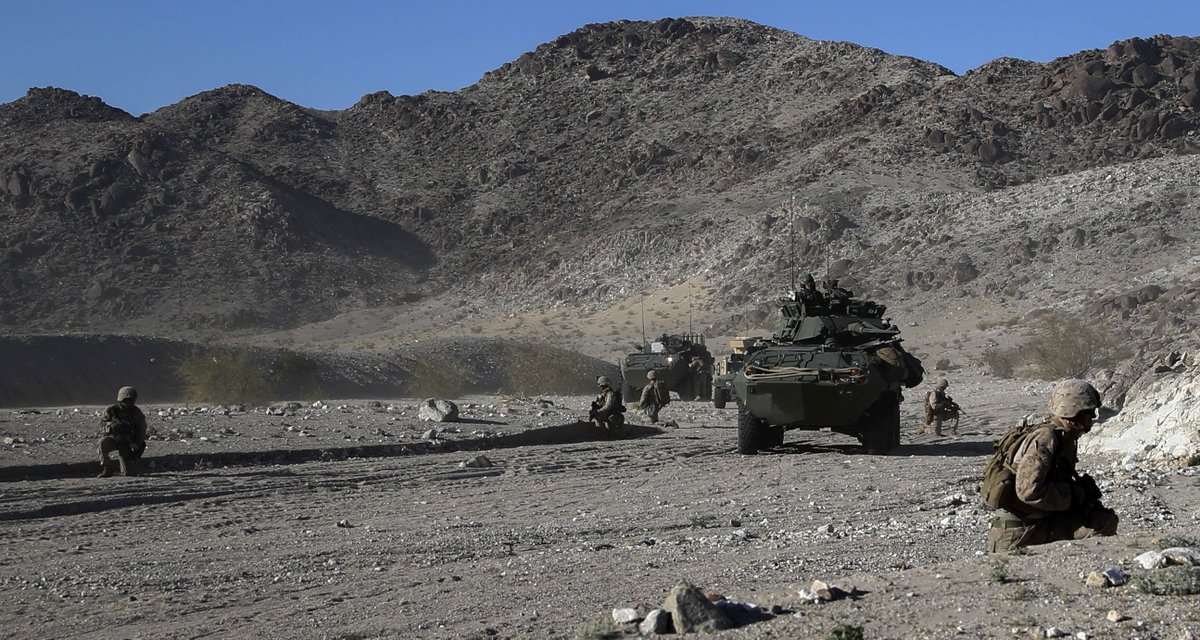 USMC's tweet photo. Close Encounter

Recon Marines w/ @1st_Marine_Div
 set up security for their convoy during roadside bomb training. https://t.co/5qqRtikvSU
