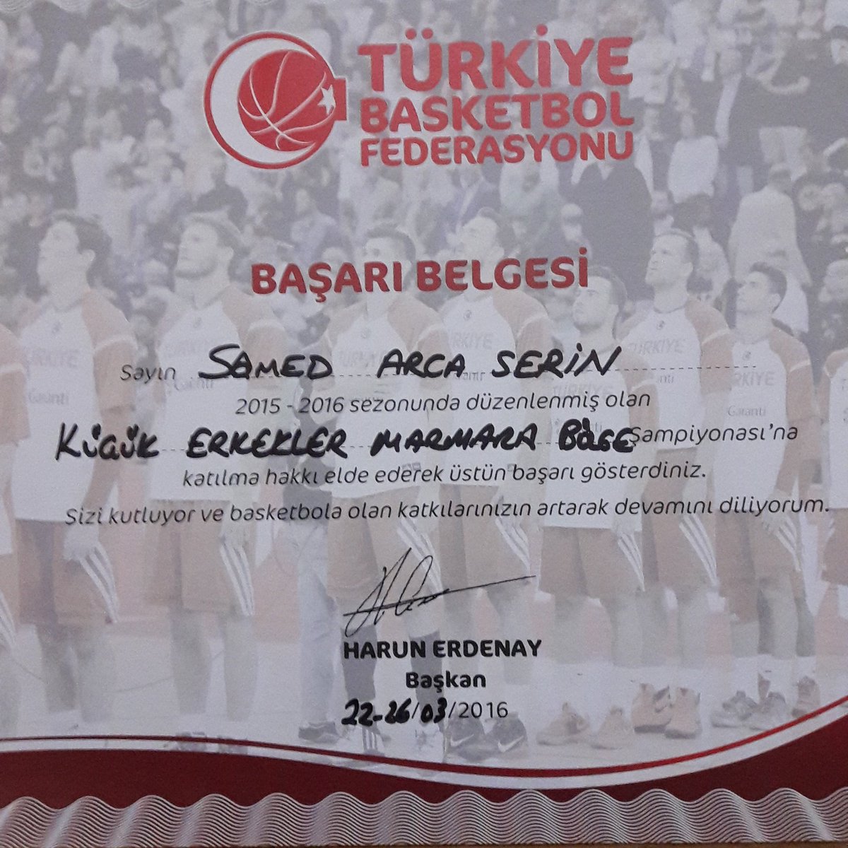 Samed Arca Serin in başarı belgesi