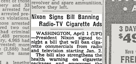 1970: Nixon signs Public Health Cigarette Smoking Act banning radio & TV  ads for cigarettes. https://t.co/PljNv5vOJh