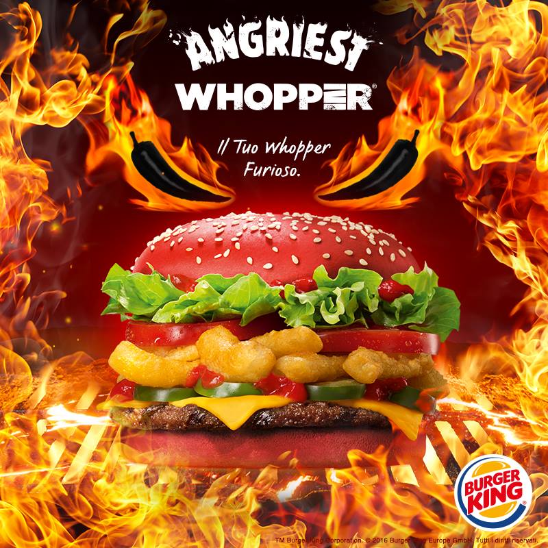 Un #Whopper rosso? Non è uno scherzo. Il #Whopper più piccante della storia è diventato realtà. #BurgerKingItalia