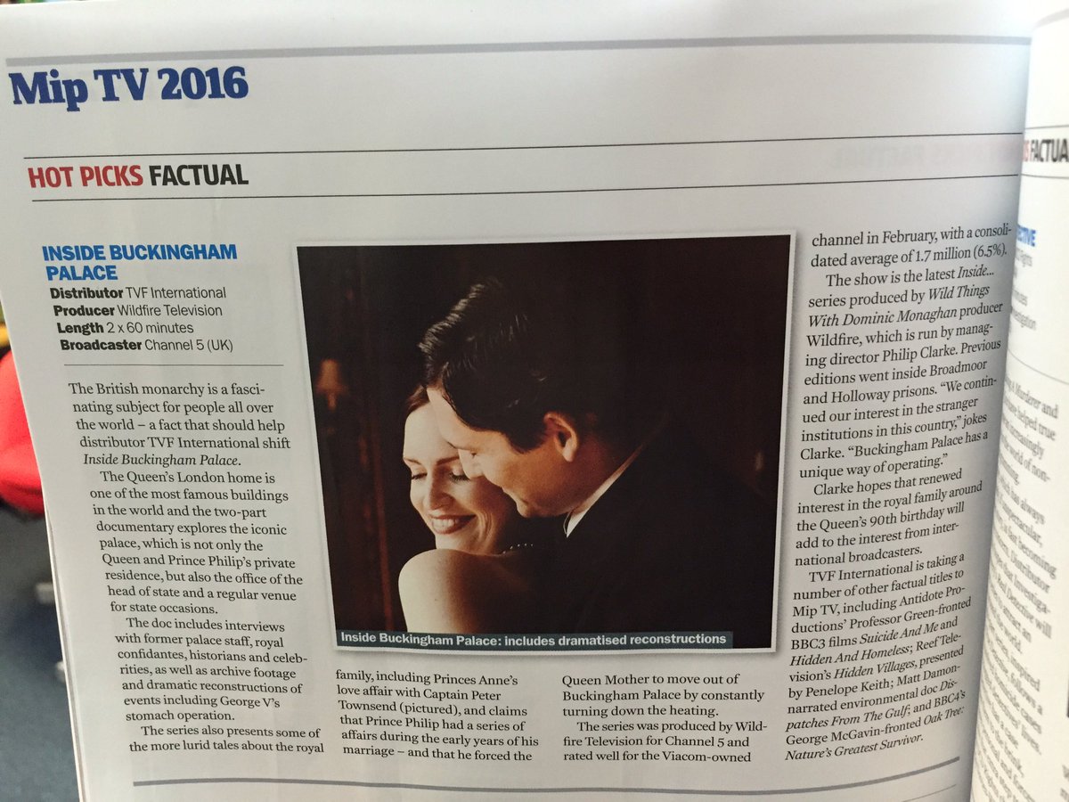 WildfireTV's tweet photo. #insidebuckinghampalace is a Hot Pick for #MIPTV in @Broadcastnow 
@TVFInt @mip https://t.co/hSX57W7JzU