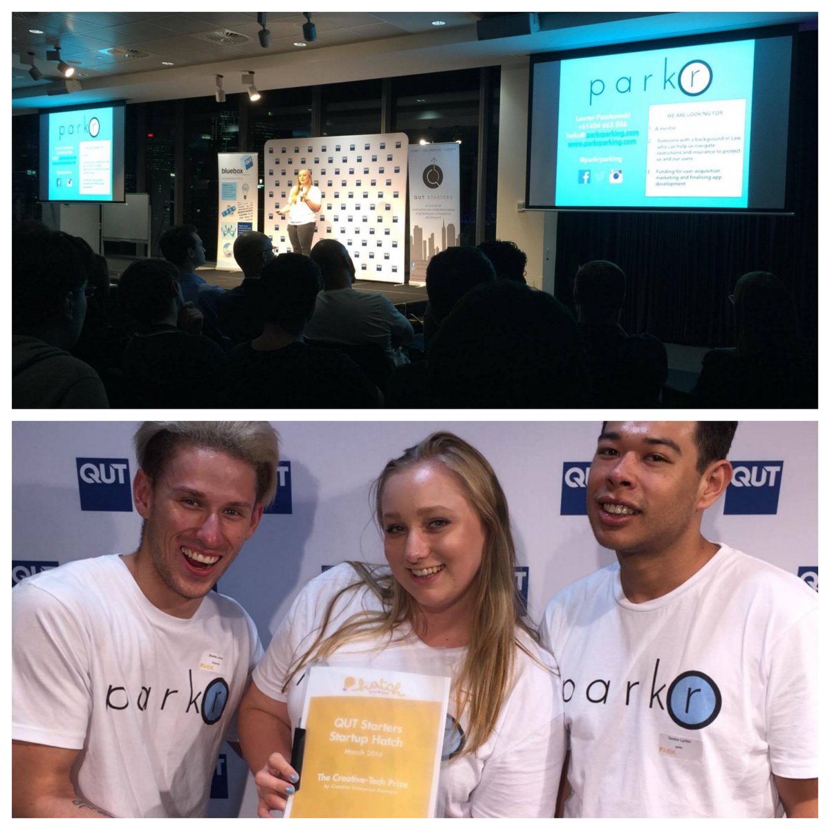 parkrparking's tweet photo. parkr won @QUTCEA Creative Tech Prize last night @QUTStarters #startuphatch - Excited to solve the parking problem! https://t.co/DzFd2lM6tW