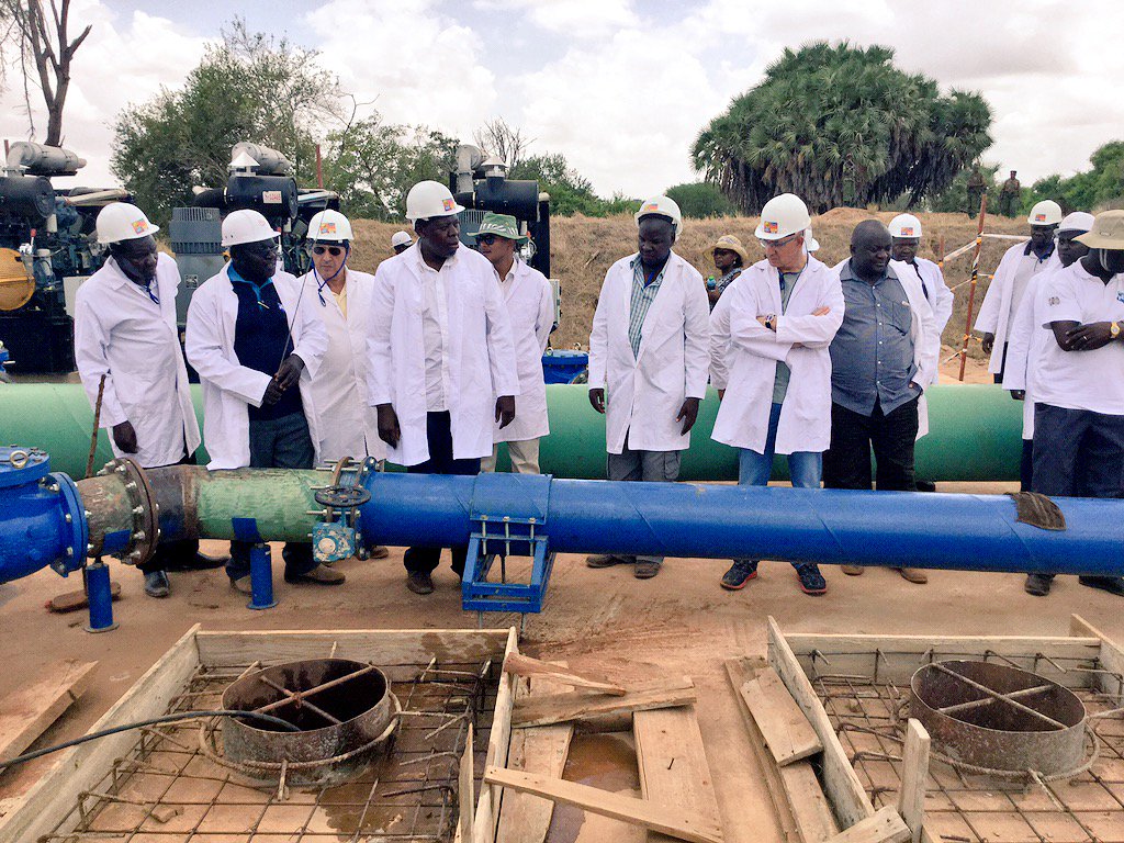EugeneLWamalwa's tweet photo. With our Isreali partners Checking out the newly installed pumping &amp; irrigation equipment at Galana before planting. https://t.co/v2mF18Hf3r