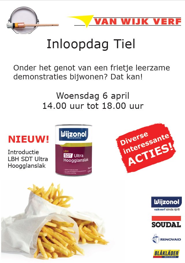 Bezoek onze inloopmiddag op 6 april!!
<a href="/Wijzonol/">Wijzonol</a> <a href="/Renovaid1/">Renovaid</a> Soudal Blaklader