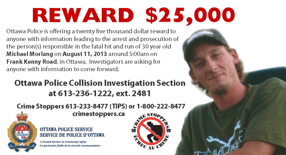 OttawaPolice's tweet photo. Do you know who is responsible for the death of Michael Morlang? Offering a $25K reward for info leading to arrest.. https://t.co/42pMRqnjbD