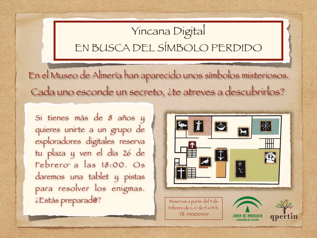 QpertinC's tweet photo. Yincana Digital-En busca del símbolo perdido #codigoQR #exploradoresdetesoros @MuseoAlmeria #FutureMW  #MuseumWeek https://t.co/UdEpltsNvf