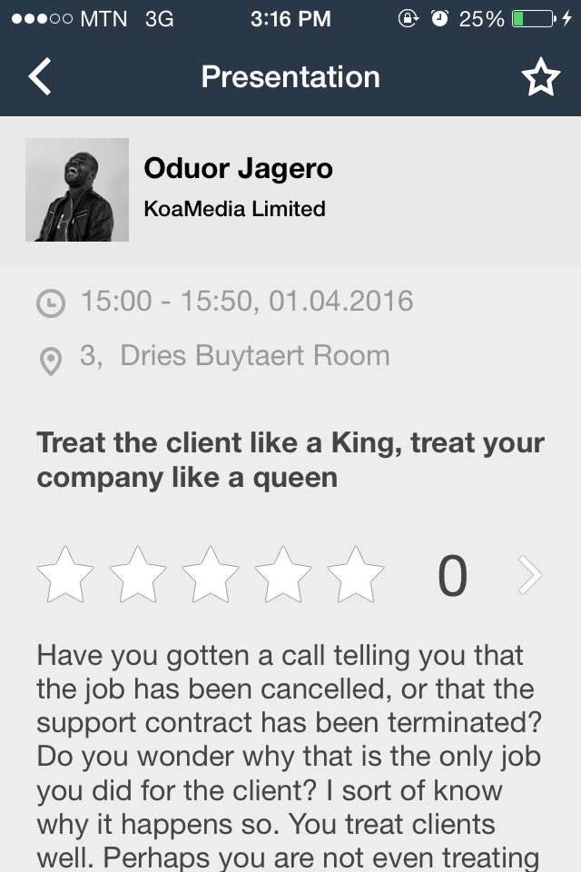 omukiguy's tweet photo. This app is a must have. Am impressed at the level of organization by @cmsafricasummit @africaCMS #cmssummit16. https://t.co/fUT84WtLc3