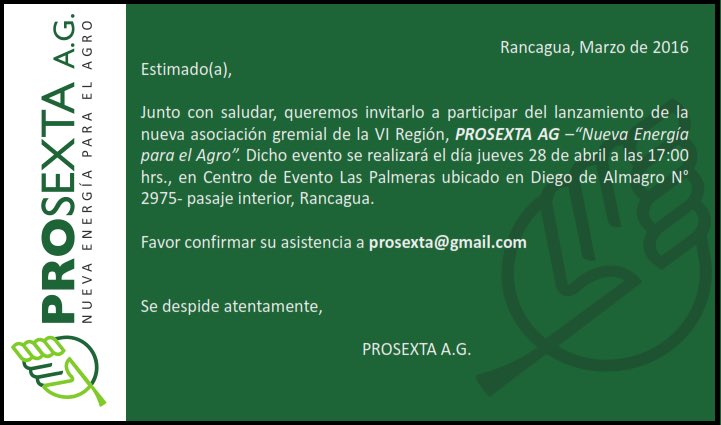 Lanzamiento de PROSEXTA A.G.
Acompañenos!!