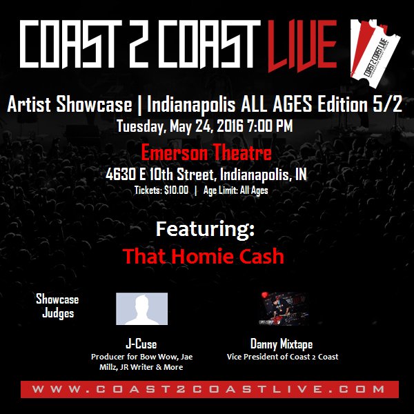 coast2coastmag's tweet photo. Just locked in That Homie Cash to perform at Indianapolis ALL AGES Edition 5/24/16 - https://t.co/4oRy2DOhlI https://t.co/FE4N85MxOy
