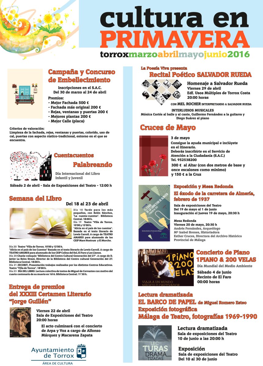 CulturaTorrox's tweet photo. Programa Cultura en Primavera
 Torrox 2016 #torrox #elmorche https://t.co/5IhX5z0QLd